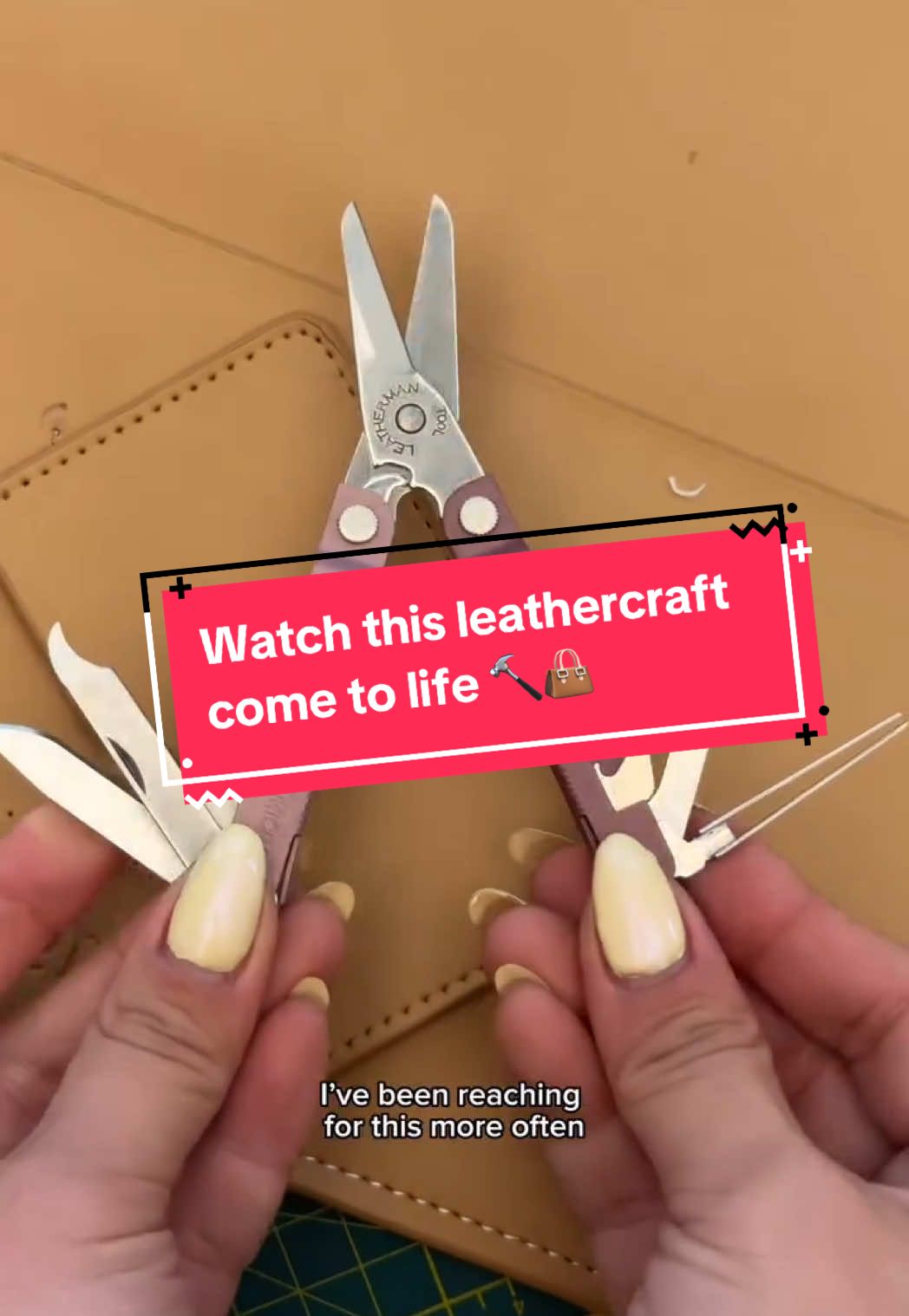 Looking for a fun DIY leather project? This handmade fashion hack will show you how to get creative with an old piece of leather and make a really awesome purse accessory. #leathercraft #diyfashion #purseaccessories #handmadevibes #crafttok #DIY #upcycle #leatherman #multitool #micra
