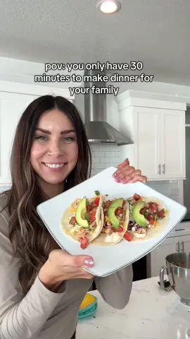 Save for when you are short on time or just overwhelmed and don’t know what ot make for dinner. My kids don’t love tacos so I’ll usually make a side of rice and warm up some canned black beans for them with the chicken. Here is the receipe!👇🏻 Ingredients (chicken): * 1 lb chicken breast * 16oz salsa * 1 tbsp Cumin * 1 tsp Oregano * 1 tsp Garlic Powder * ½ cup cabbage or slaw mix * 2 avocados * Corn tortillas Salsa:  * 2 roma tomatoes * 1/4 cup cilantro * 1 tbsp lime juice * 1/4 cup chopped red onion * 1 tsp minced garlic  * Salt to taste Instructions * Season chicken with spices, salt and pepper * Add half the jar of salsa into the instant pot, then add chicken breasts on top and finish the remaining salsa. * Seat and set to pressure cook for 12 minutes. When finished, release the pressure and remove chicken. Shred with a fork and add back to sauce. * Combine all ingredients for salsa and mix in a bowl  * Serve on warm tortillas with your choice of shredded cabbage, shredded cheese, avocado, cilantro or sour cream I found this recipe while doing the @bodybybreefitness program and just added my own pico salsa recipe 🤌 #momof2 #kidfriendlyrecipe #DinnerIdeas #easydinnerideas #dinner #Recipe #toddlermeals #momsover30 