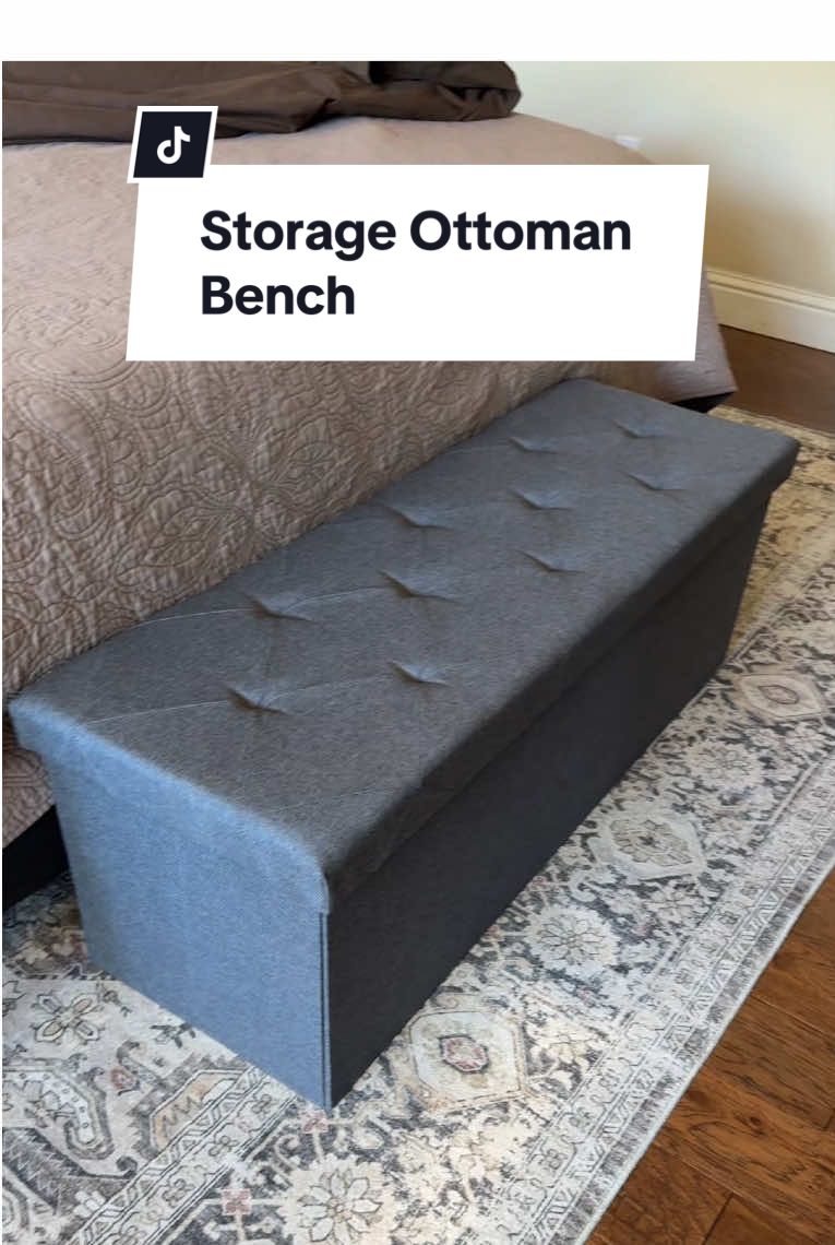 The price is so good! This storage ottoman bench is such a good price and is great for storing blankets, shoes or extra clothes. Place it at the end of the bed, In an entryway, or behind a sofa for a functional furniture decor piece. #storage #ottoman #bench #storagebench #storageottoman #functionaldecor #functionalfurniture #homedecorideas 