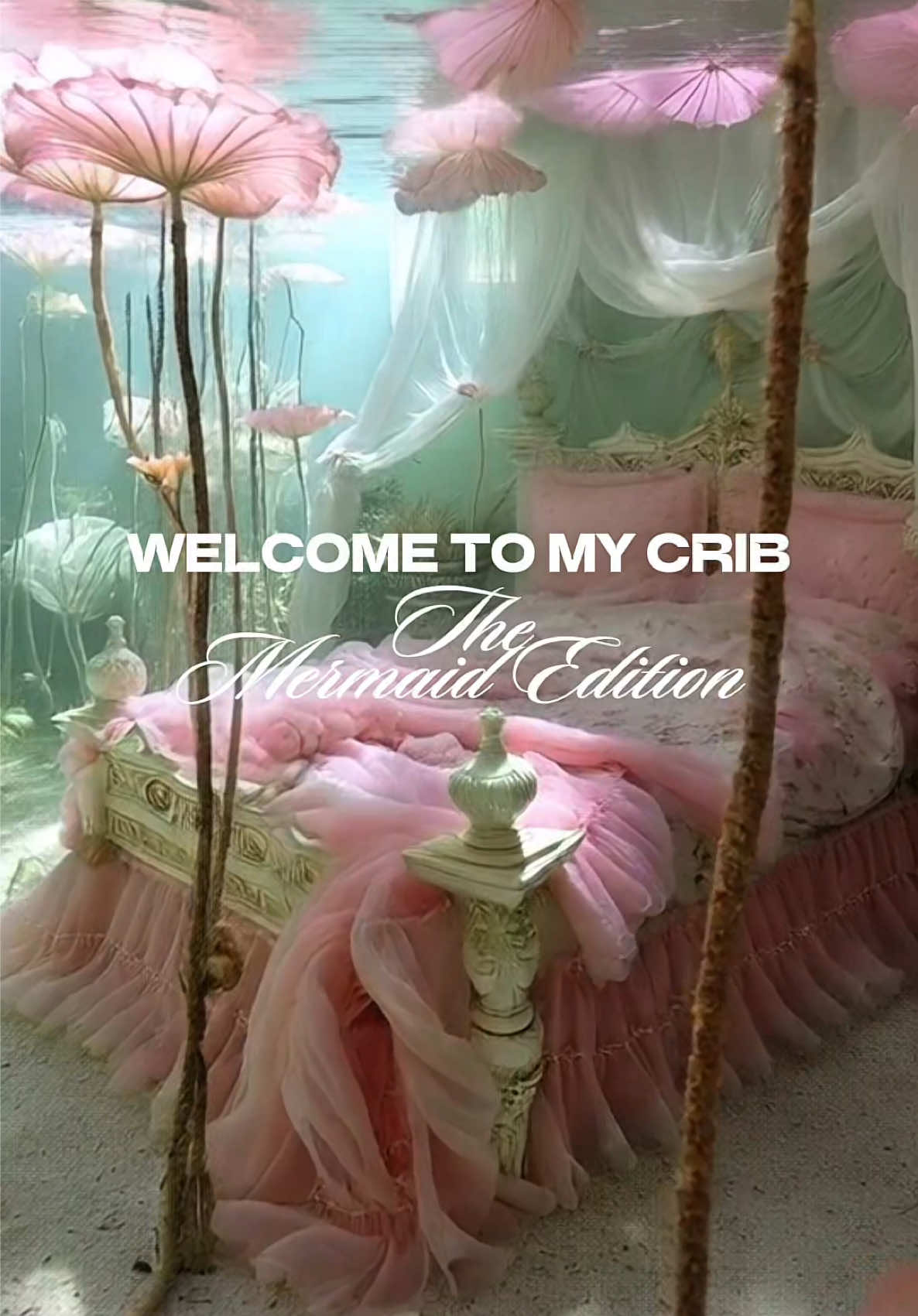 Fantasy room reveal ☁️💗 a dreamcore mermaid bedroom where soft pastel upholstery floats like sea foam. A surreal, pink, ocean palace  with whimsical underwater design so delicate, it feels like a dream you forgot you had. Welcome to #mermaidcore #underwaterpalace #housetour  