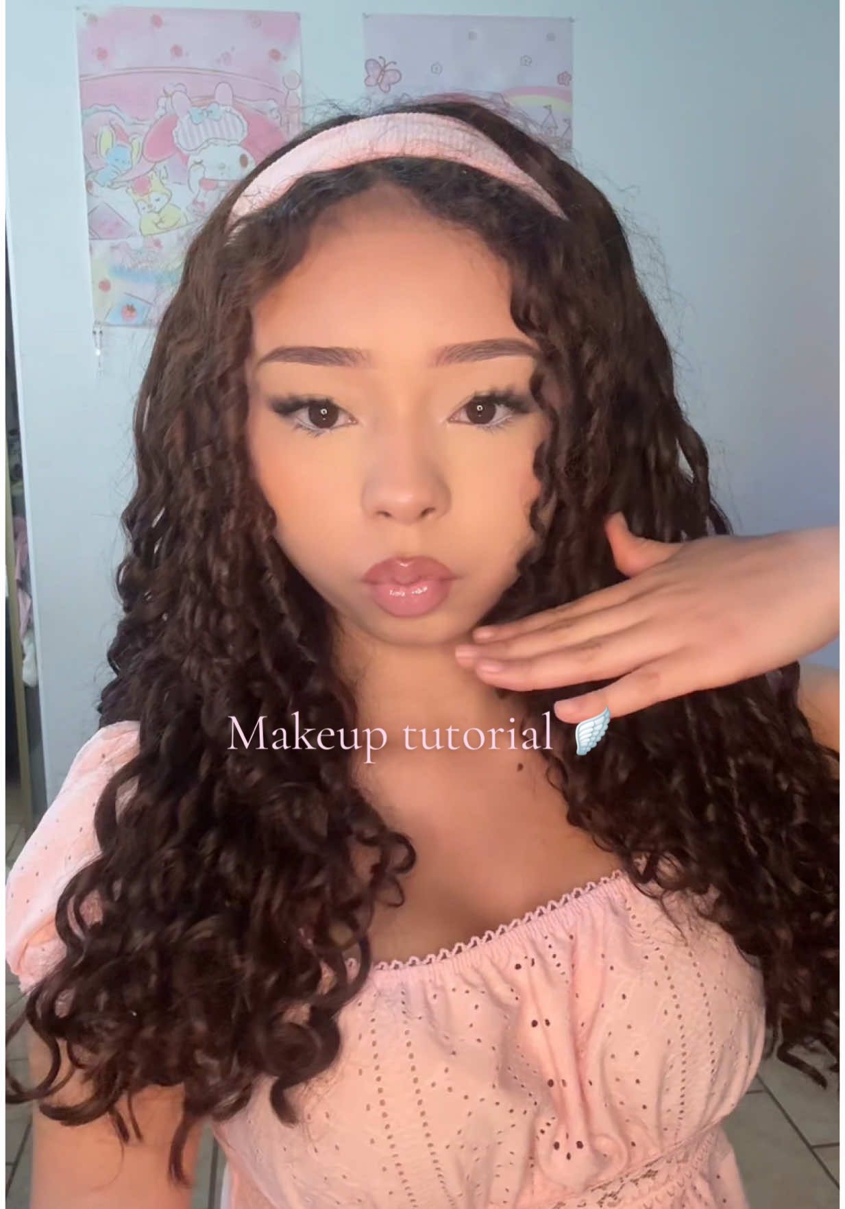 Makeup tutorial! If you have any questions on the products, feel free to comment!🤍 #makeup #makeuptutorial #beauty #pink #foryoupage #grwm #girly #curls #cutesy #dollmakeup 