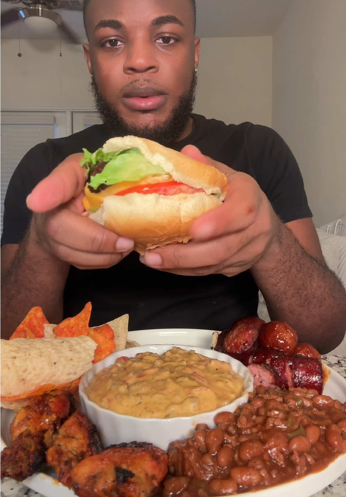 I love a cookout plate🍔 fye  #fye #foryoupage #burger #bbq #Foodie #mukbang #fy 