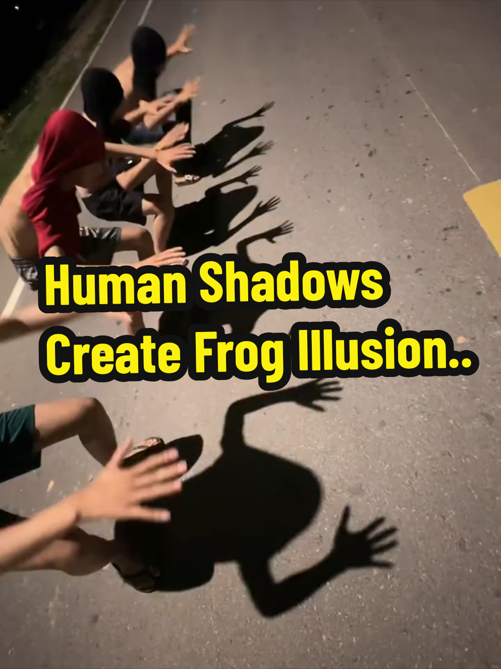 A group of performers creates an amazing illusion—using only their shadows, they form a row of frogs that appear to be leaping one after another! Their timing, movement, and creativity make it look incredibly real. A must-see shadow performance that will leave you amazed! #ShadowPerformance #FrogIllusion #CreativeDance #HumanArtistry