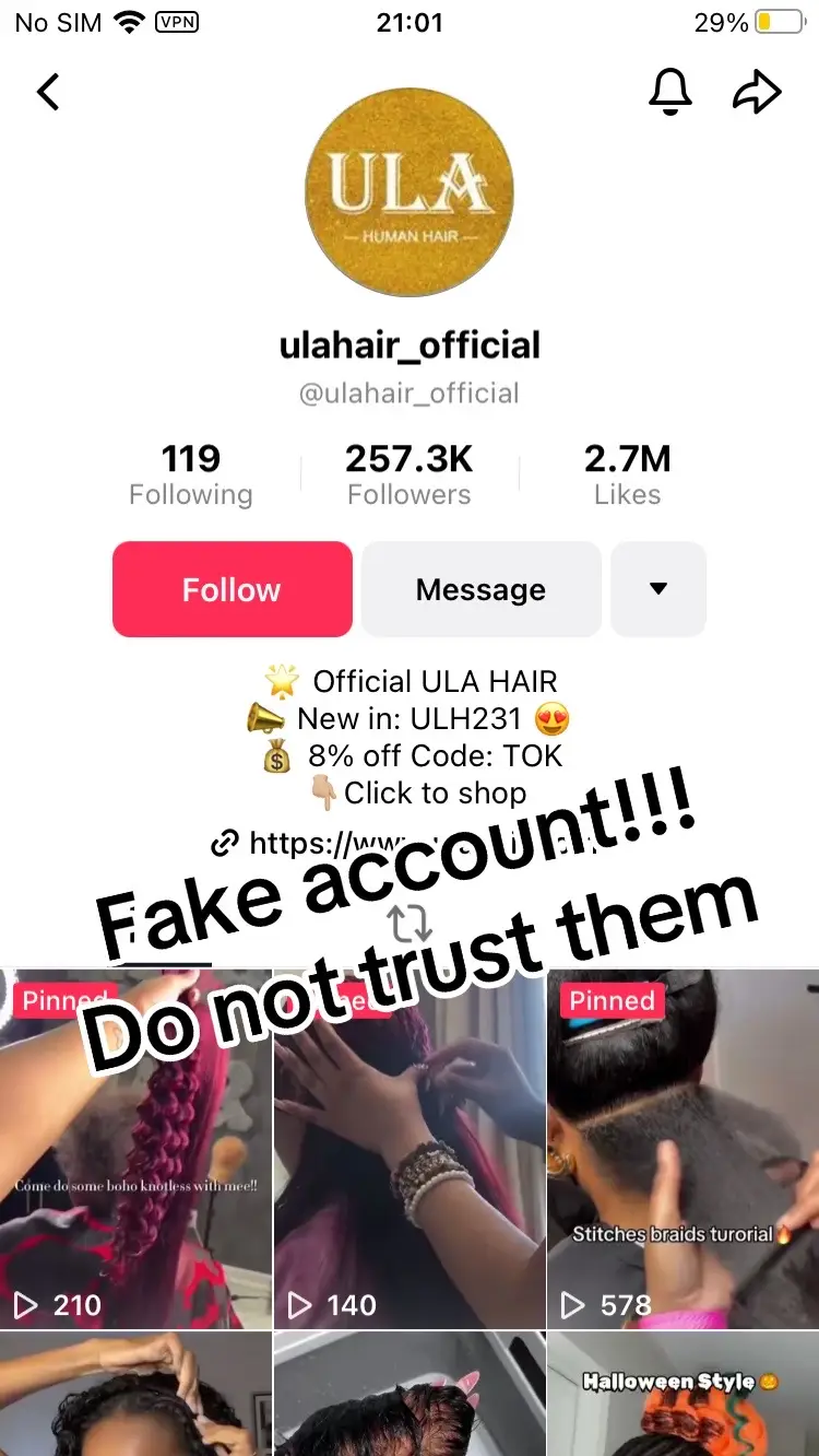 A fake account @ulahair_official is copying our vidoes and pretending to be us. This not our account. Please help to report and make sure to follow our main official account: @ulahair. Stay safe and thanks for your supporting! 