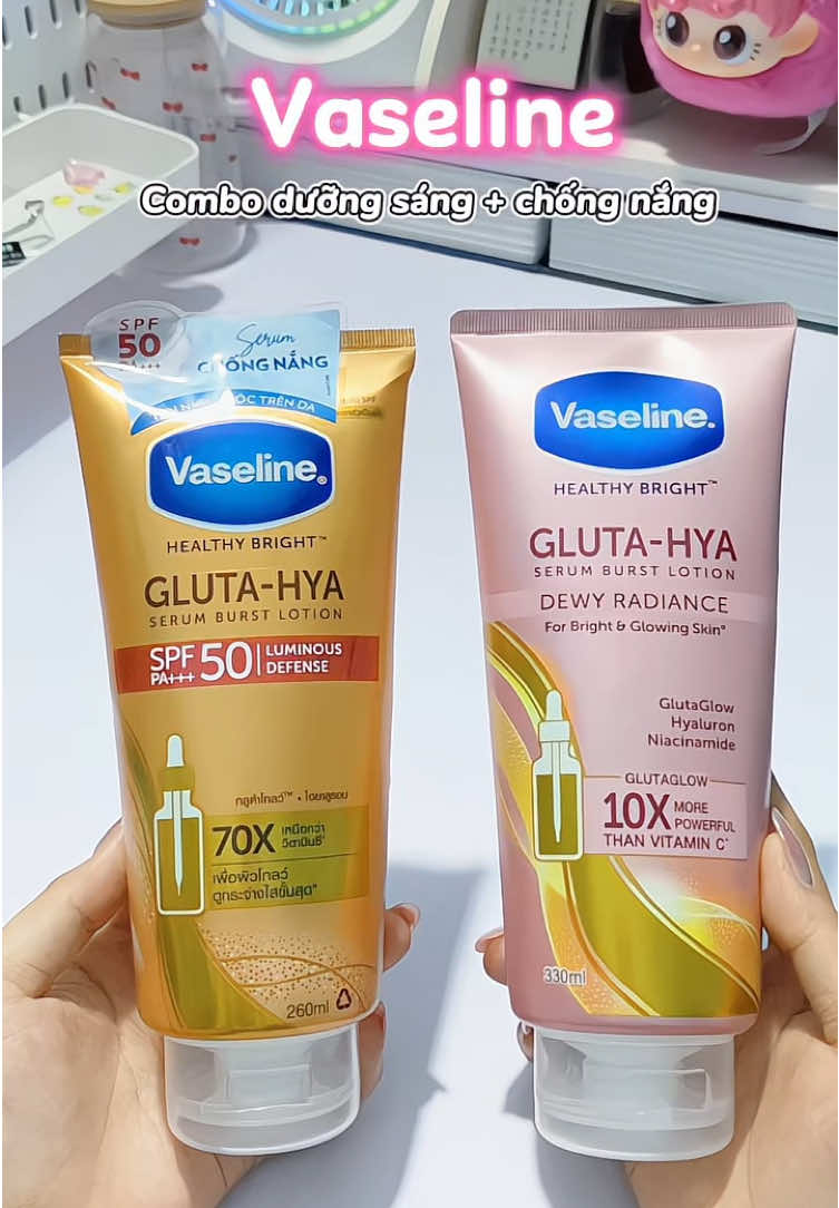 Trắng mịn, đều màu, chống nắng, không bết rít - combo này cân hết lunnn🤩 #chongnang #duongthebody #vaseline #hoptaccungunilever #kemchongnang #kcn #chamsocda #vaseline70x #lynnunbox #lin203 #goclamdep #trangda #foryou #viral #xuhuong #fyp #fy #glutaglow 