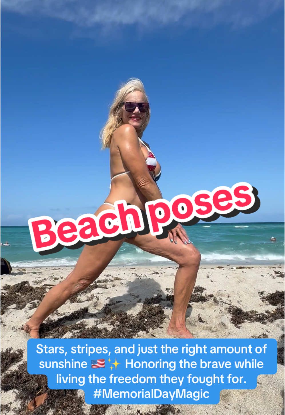 Serving red, white, and beach realness 💋🇺🇸 Grateful for the freedom to slay in the sand. #MemorialDayVibes #USABikini #StarsAndStripes #BeachBabes #RedWhiteAndCute #PatrioticStyle #SunkissedAndGrateful #FreedomFits #BeachLifeUSA #HonorAndGlow @feisedysunglasses 