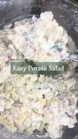 🥔 Easy Classic Potato Salad Ingredients: •	8 large baby red potatoes •	4 hard-boiled eggs, peeled and chopped •	3/4 cup mayonnaise •	1/2 cup plain Greek yogurt •	1 tablespoon Dijon mustard •	2 teaspoons white vinegar •	1 small shallot,finely minced •	1 garlic clove, minced •	2 tablespoons fresh parsley, chopped •	1 tablespoon fresh dill, chopped •	1 teaspoon salt (plus more to taste) •	1 teaspoon freshly ground black pepper •	1/4 teaspoon celery salt •	Fresh chives, finely chopped, for garnish Instructions: 1.	Boil the Potatoes: Scrub the baby red potatoes and cut them into bite-sized pieces. Add them to a large pot, cover with cold salted water, and bring to a boil. Reduce to a simmer and cook for 10–15 minutes, or until the potatoes are fork-tender but not mushy. Drain and let cool completely. 2.	Make the Dressing: In a large mixing bowl, combine the mayonnaise, Greek yogurt, Dijon mustard, and white vinegar. Stir until smooth and creamy. Mix in the minced shallot, garlic, parsley, dill, salt, pepper, and celery salt. 3.	Assemble the Salad: Once the potatoes have cooled, add them to the bowl with the dressing along with the chopped hard-boiled eggs. Gently fold everything together until the potatoes are well coated. If the mixture seems too dry, add a bit more mayo or yogurt a tablespoon at a time until the desired creaminess is reached. 4.	Chill and Serve: Cover and refrigerate for at least 1 hour to let the flavors meld. Just before serving, sprinkle with fresh chopped chives for a bright, fresh finish. Notes: •	Adjust seasoning to taste after chilling—it may need a touch more salt or vinegar. •	For added texture, you can toss in diced celery or a few chopped pickles. Servings: 6–8 Prep Time: 20 minutes Cook Time: 15–20 minutes Chill Time: 1–2 hours (recommended) Estimated Macros per Serving (1/8 of recipe): •	Calories: ~240 kcal •	Protein: ~5.5 g •	Fat: ~16 g •	Saturated Fat: ~2.5 g •	Carbohydrates: ~18 g •	Fiber: ~2 g •	Sugar: ~1.5 g #potato #potatosalad #EasyRecipes #sidedish #FoodTok #EasyRecipe #creatorsearchinsights 