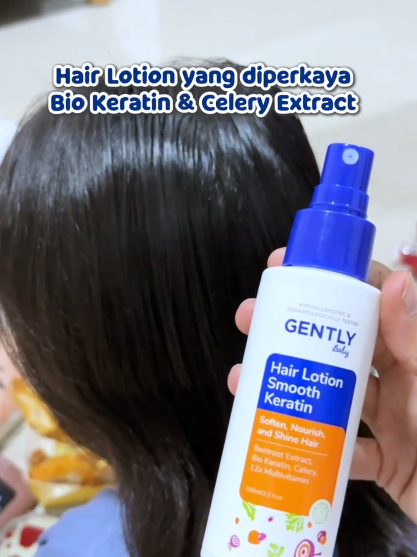 Keratin spray yang aman buat si Kecil dan bisa bantu rambut si Kecil halus juga gampang disisir 😉✨ #GENTLY #MakinTenang #skincareanak #hairlotionanak