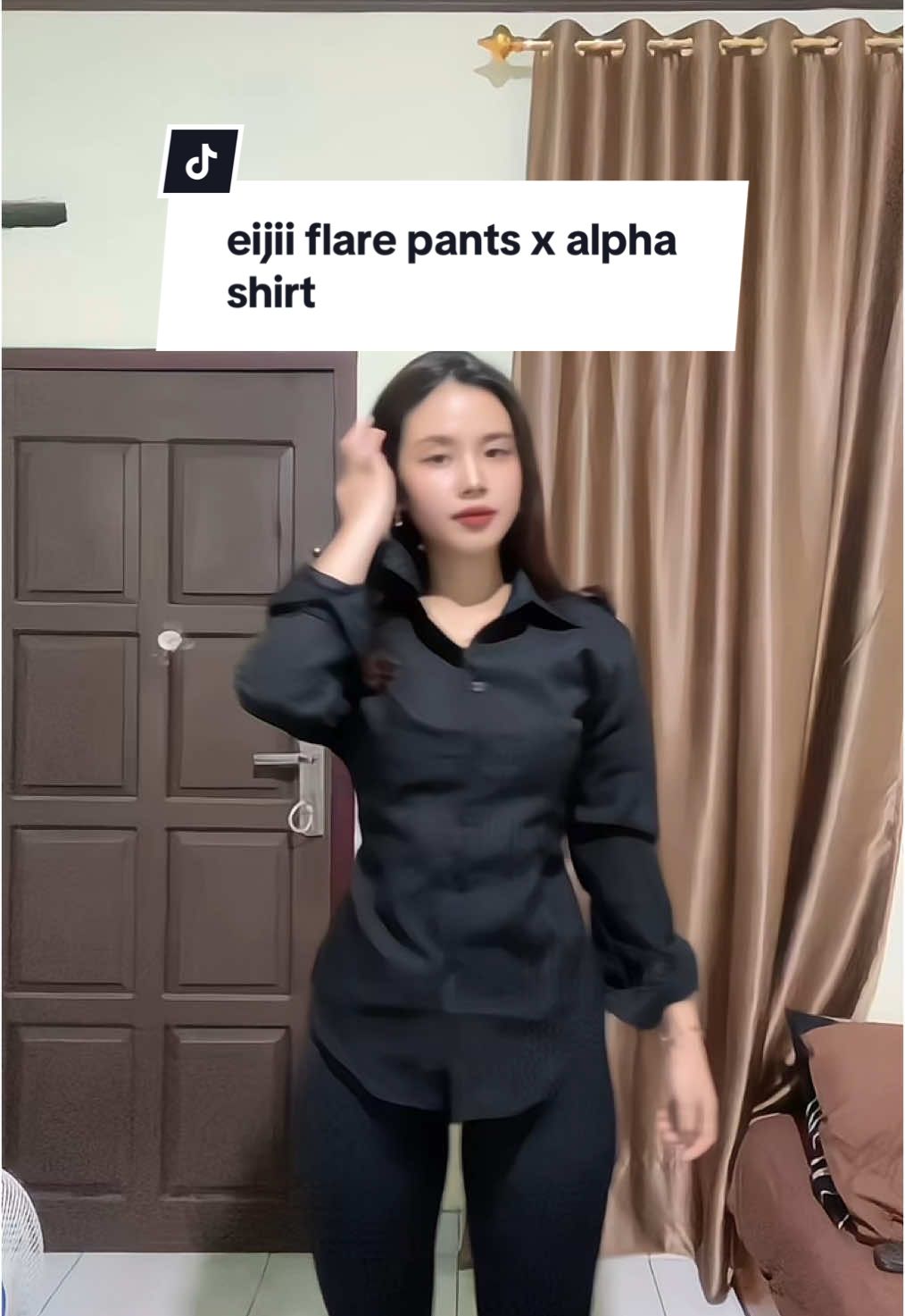 eijii flare pants X alpha shirt edisi blackk🖤✨#eiji #kemeja #foryou #foryoupage 