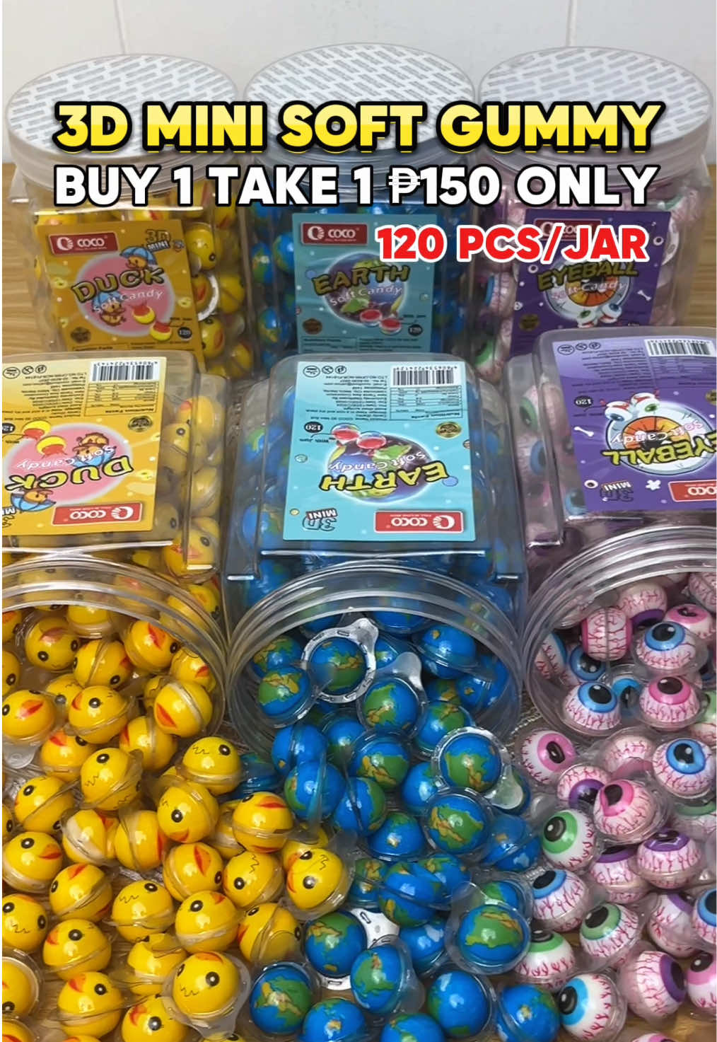 RESTOCK‼️ BUY 1 TAKE 1 COCO Mini Soft Gummy 240pcs/2 jar na, ₱156 lang! Ibenta mo ng piso isa, malaki tutubuin 😍 #minigummy #softgummy #eyeballgummy #duckgummy #earthgummy #lootbags #paninda #gummies #cocofood #gummycandy #candy #softcandy #strawberryjam #buy1take1 #restock 