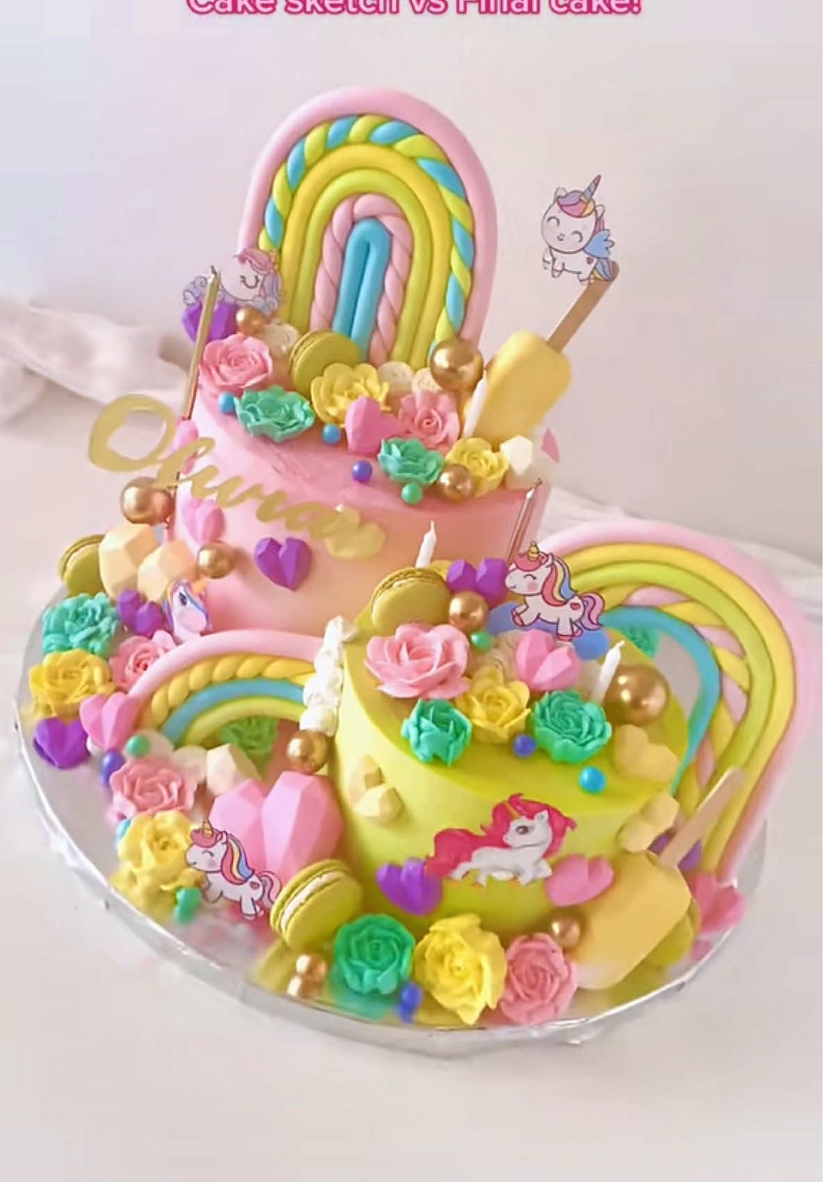 Cake slaying 😍😍😍 #baking101 #rainbowcake #landscapedesign #unicorn #birthdaycake #unicorncake 