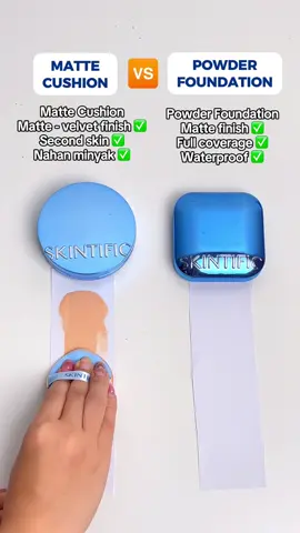 🔥 Mau makeup matte seharian? Cobain ni combo cushion matte + powder foundation dari Skintific 💙✨ Yuk checkout di TikTok Live sekarang! #skintific #makeup #cover #fullcoverage #squalene #powderfoundation  #mattecushion 