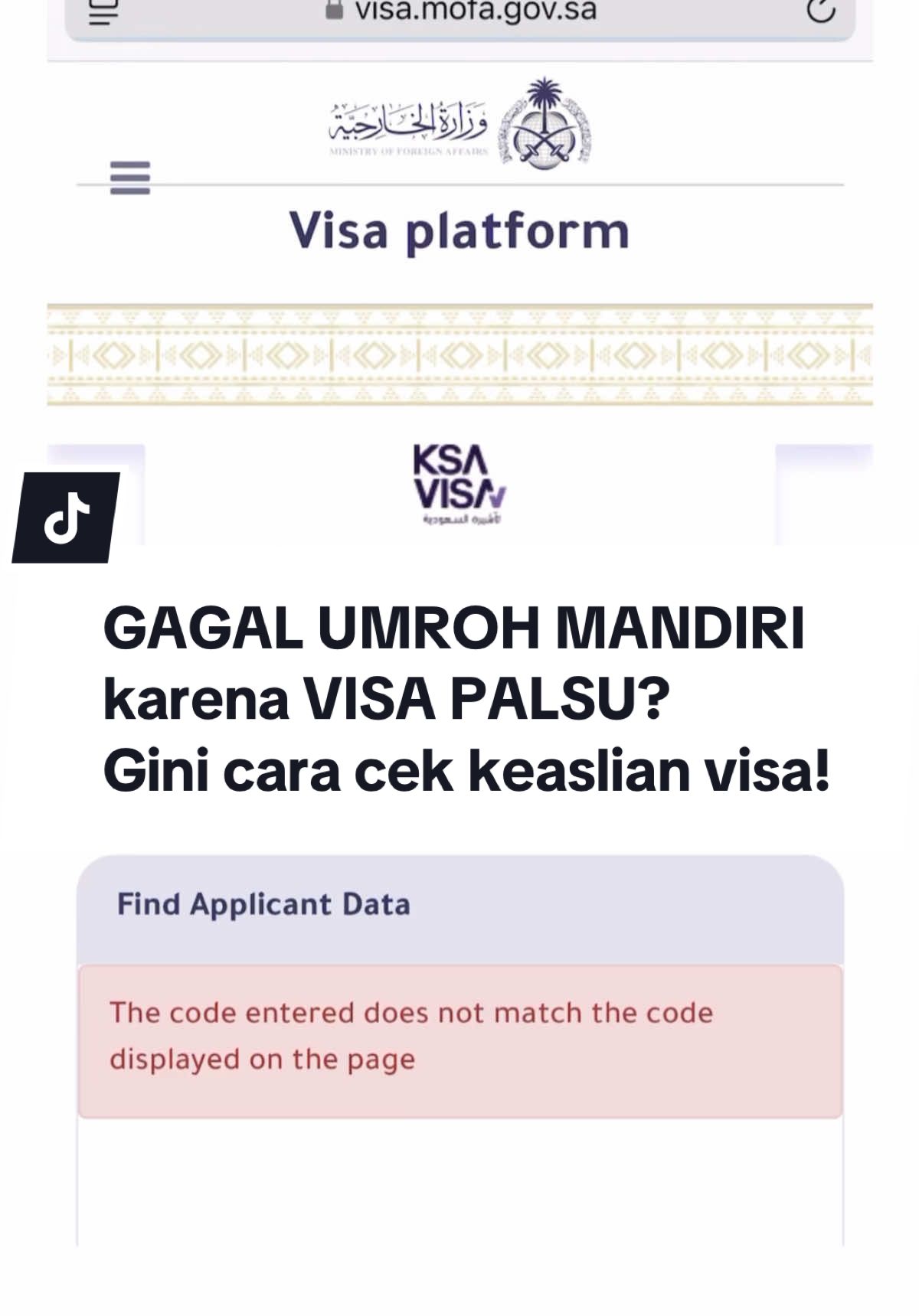 CARA CEK VISA UMROH ASLI ATAU PALSU: 1. Buka website resmi Kementrian Luar Negri Arab Saudi: https://visa.mofa.gov.sa  2. Lalu pilih “Citizen and Resident”, setelah itu teman-teman ketik “data” di kolom searching. Nanti akan muncul tulisan “Find Applicant Data”. 3. Masukkan data-data penting seperti: nomor paspor, negara asal, tipe visa, kota penerbit visa, kode gambar verifikasi (captcha), lalu klik tombol “search”. Untuk teman-teman, kami sudah siapkan template rincian biaya umroh mandiri, yang bisa dikalkulasi secara otomatis sesuai dengan budget teman-teman. Yang mau komen ya #Umroh #Umrah #UmrohMandiri #UmrohHemat #UmrohIndonesia #UmrohSunnah #UmrohKeluarga #UmrohRamadhan #UmrohYuk #UmrohNyaman #Umroh2025 #UmrohMudah #MasjidilHaram #Makkah #Madina #Medina #Kaba #visa #visaumroh #fyp #foryoupage #fypage