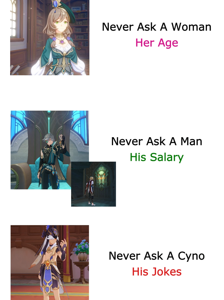 *Cyno proceeds to tell you a joke. • #GenshinImpact #genshinmemes #genshinimpactmemes #cyno #cynogenshinimpact 