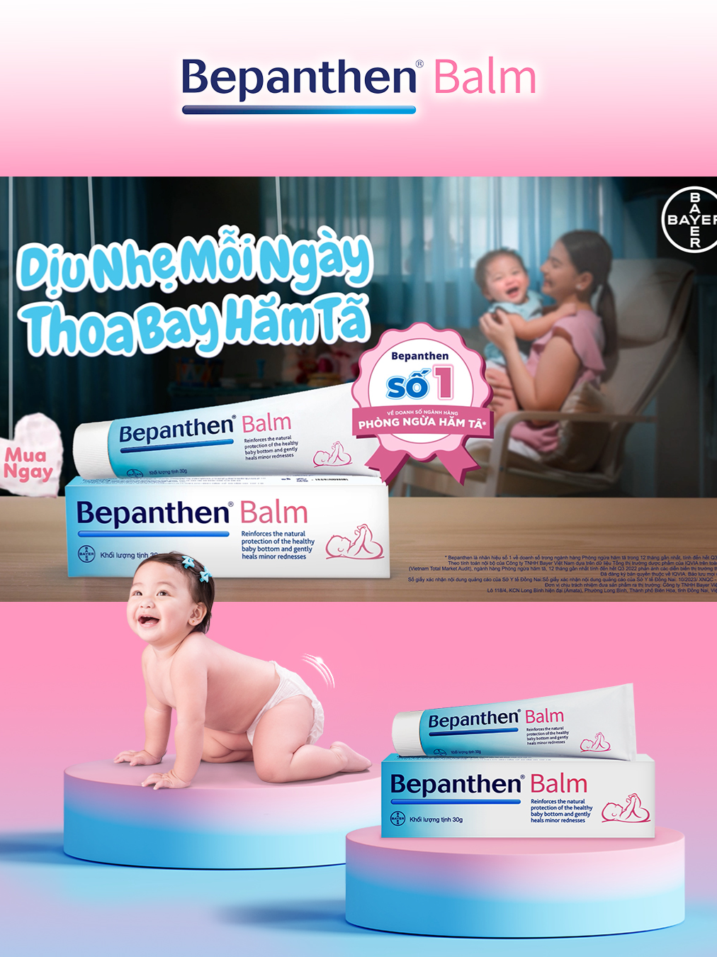 Mẹ an tâm bảo vệ làn da con dịu nhẹ mỗi ngày, thoa bay hăm tã với #BepanthenBalm
