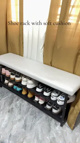 shoe rack with soft cushion #shoerack #shoerackstorage #shoerackorganizer #viral #trendingnow 