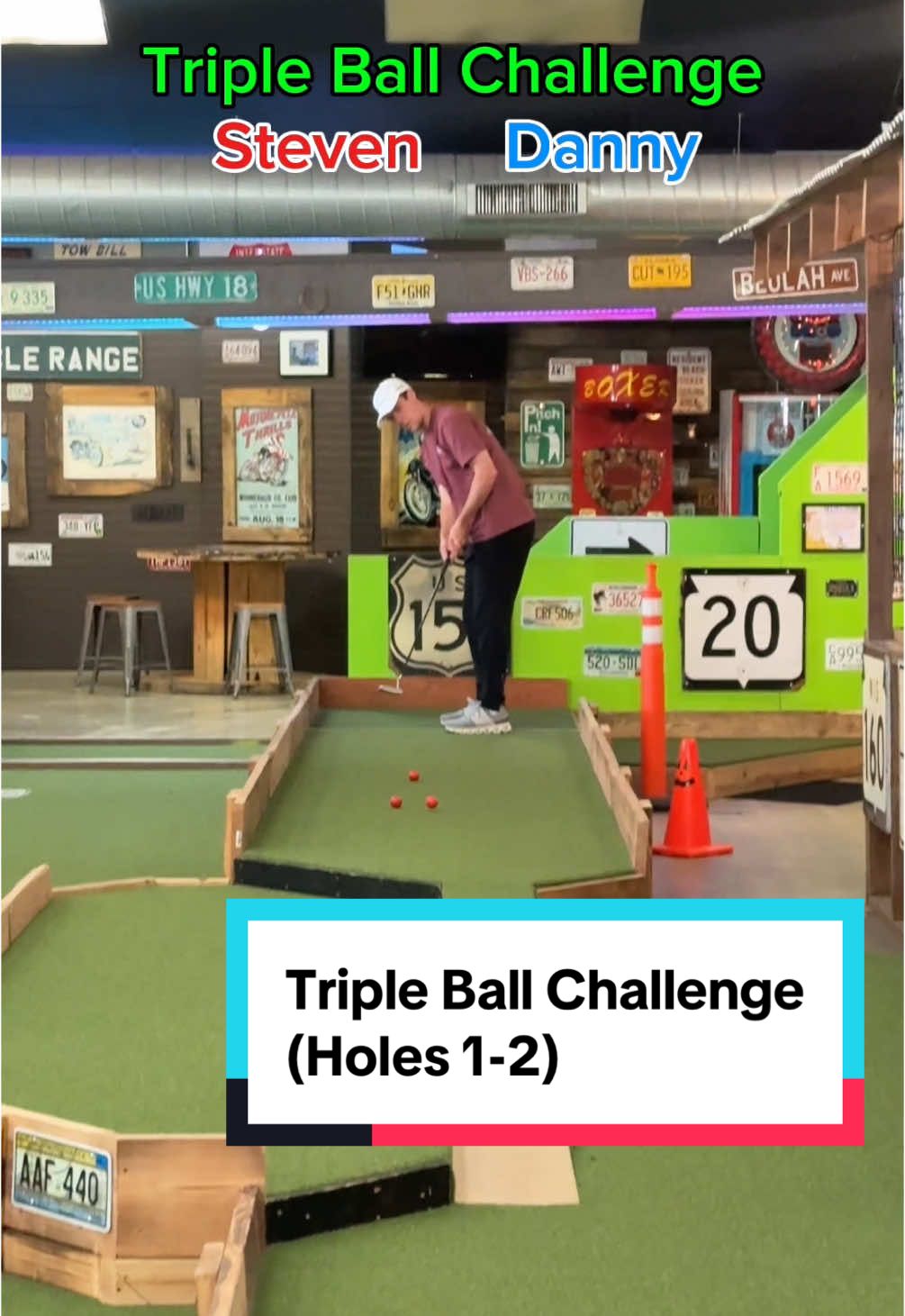 Triple Ball Challenge (Holes 1-2) #twintourgolf #fyp #foryoupage #golf #minigolf #challenge @Steven Sanicki @Danny Sanicki @Big Putts Mini Golf 