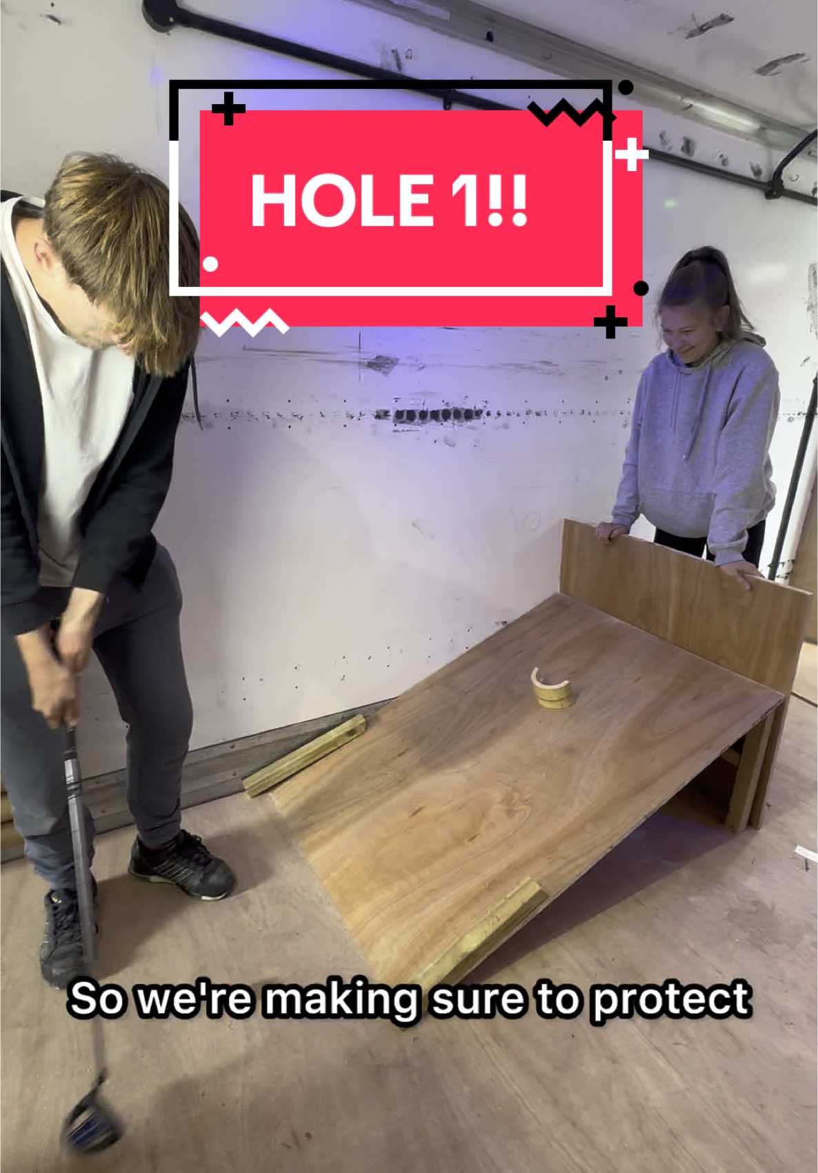 Building our FIRST HOLE in the lorry mini golf course. Hole 1 is going to be a sick ramp, little did we know how many angles we would have to deal with to get this! #transformation #lorry #DIY #minigolf #foryou Sponsored by Adobe Express