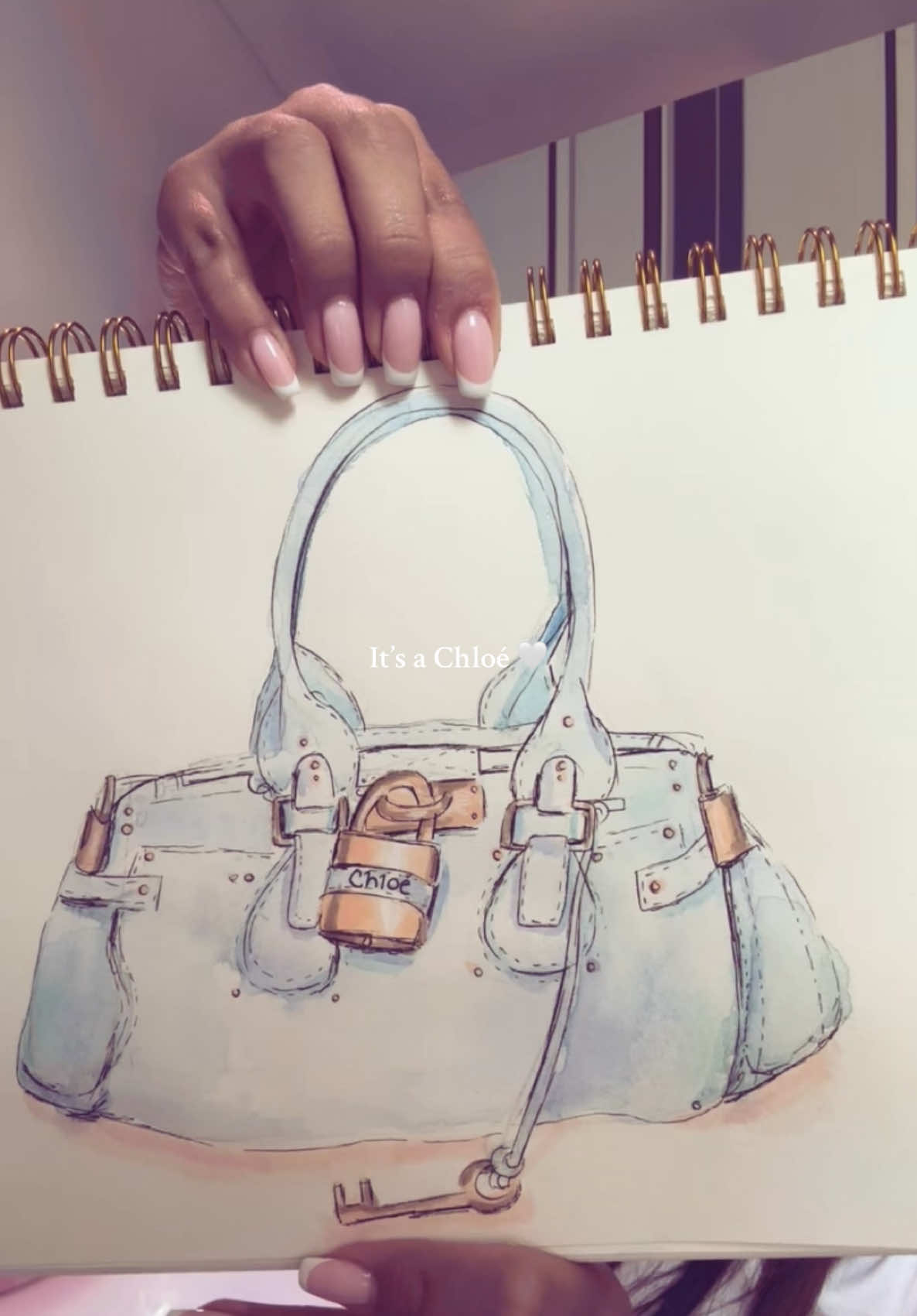 It’s a Chloé 🩵 illustrated using watercolour and copic pens 🎀 #girl #girltok #girly #illustration #illustrator #fashion #fashionillustration #art #artist #victoriasecretshows #priscilla #kayali #chanel #carolinaherrera #tiffanyandco #justagirl #fyp #copicmarkers #copic #chloé #designer #designerbagunboxing 