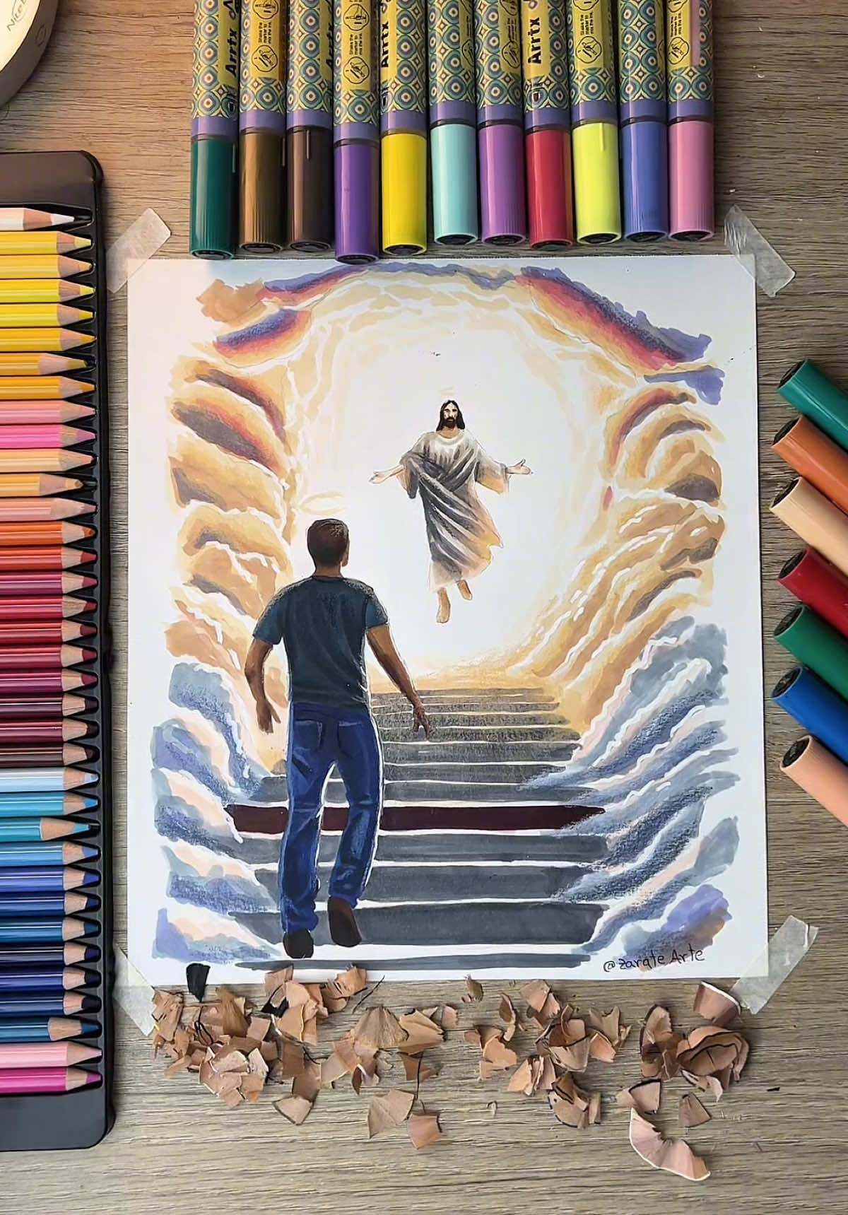 Dibujando a un papá caminando al Cielo donde lo recibe JESÚS 😇🙏 #dibujo #drawing #arte #art 