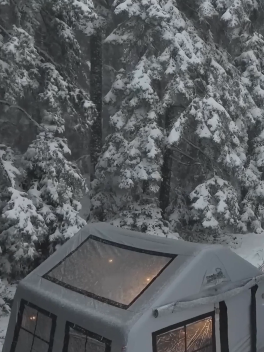 Winter camping adventure in snow #Outdoors #wintercamping #inflatabletent #campfire #hottent #snowcamping 