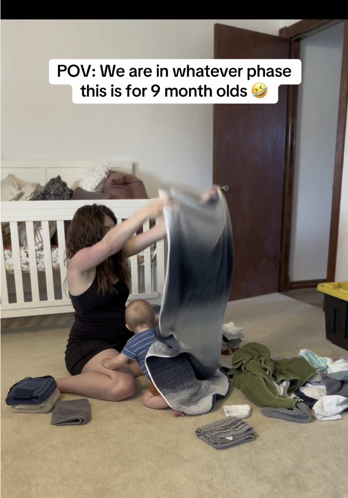 He loves climbing on me now that he’s learned to crawl and pull up 🤣 he’s not a bad laundry helper either! #momlife #momtok #momof3 #mom #momhumor 