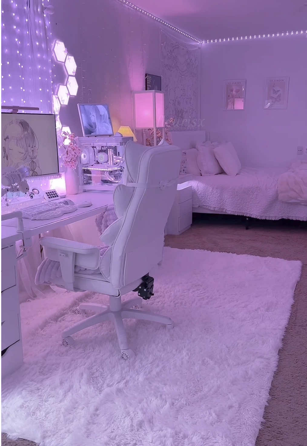 my room <3 #pc #RoomTour #setup #fleuriistok #deskmakeover #fyp #girly #cozyroom #cute #cozy #aesthetic #girlroom #setuptour #vanity #pink #viral #makeupvanity #GamerGirl #room #cozyroomdecor #roomtransformation 