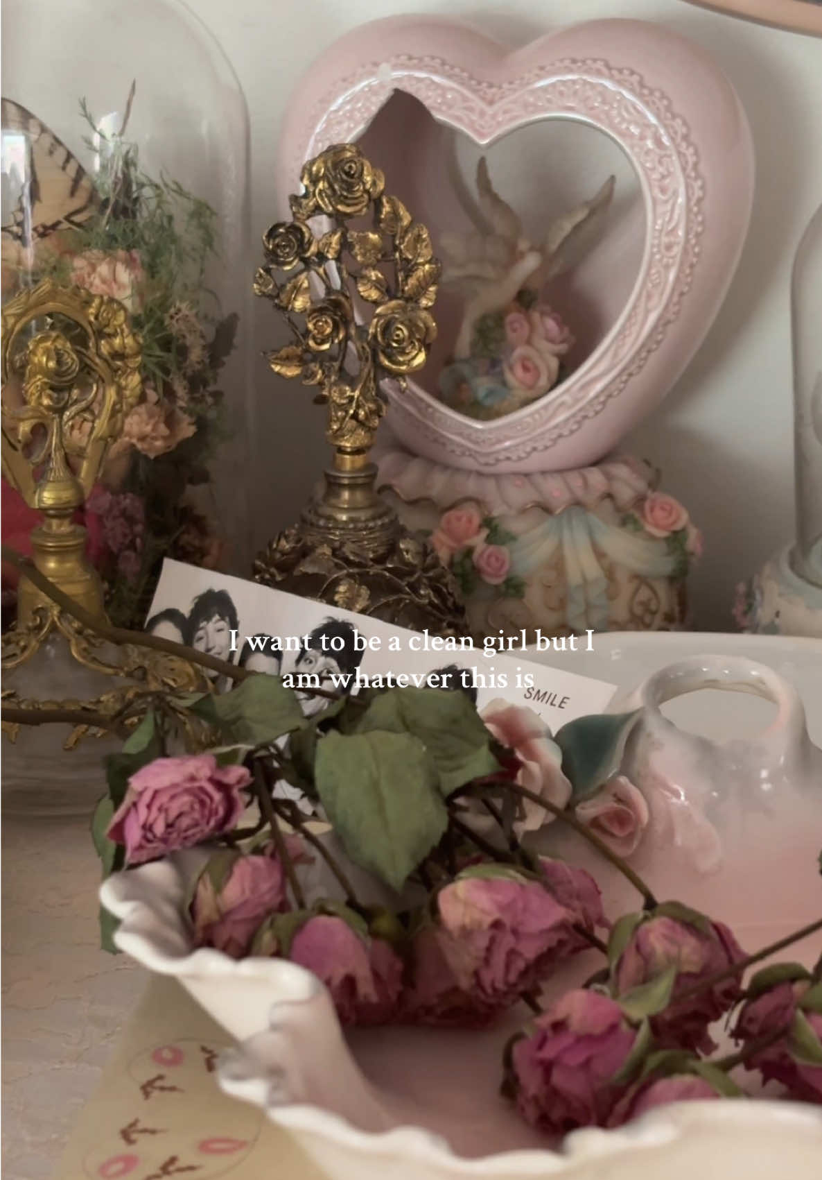 Messy, chaotic, maximalistic… but it’s ok. It’s what I love 🤍🥀 // #coquette #pinterestroom 