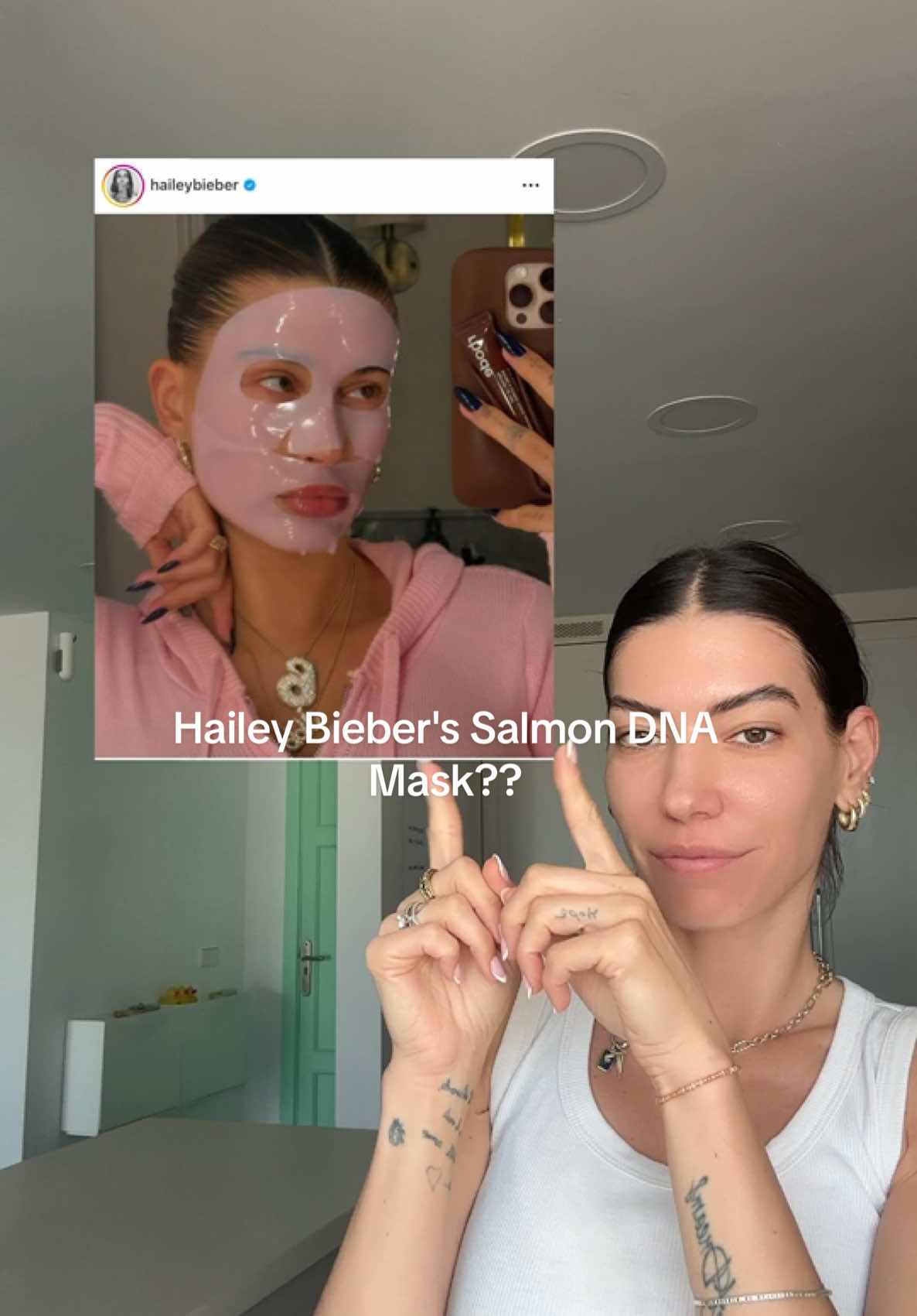 Trying Hailey Bieber's Salmon DNA face mask #koreanskincare #kbeauty #facemask #prdn #medicube #haileybieber #skincaretiktok #skincaretok 