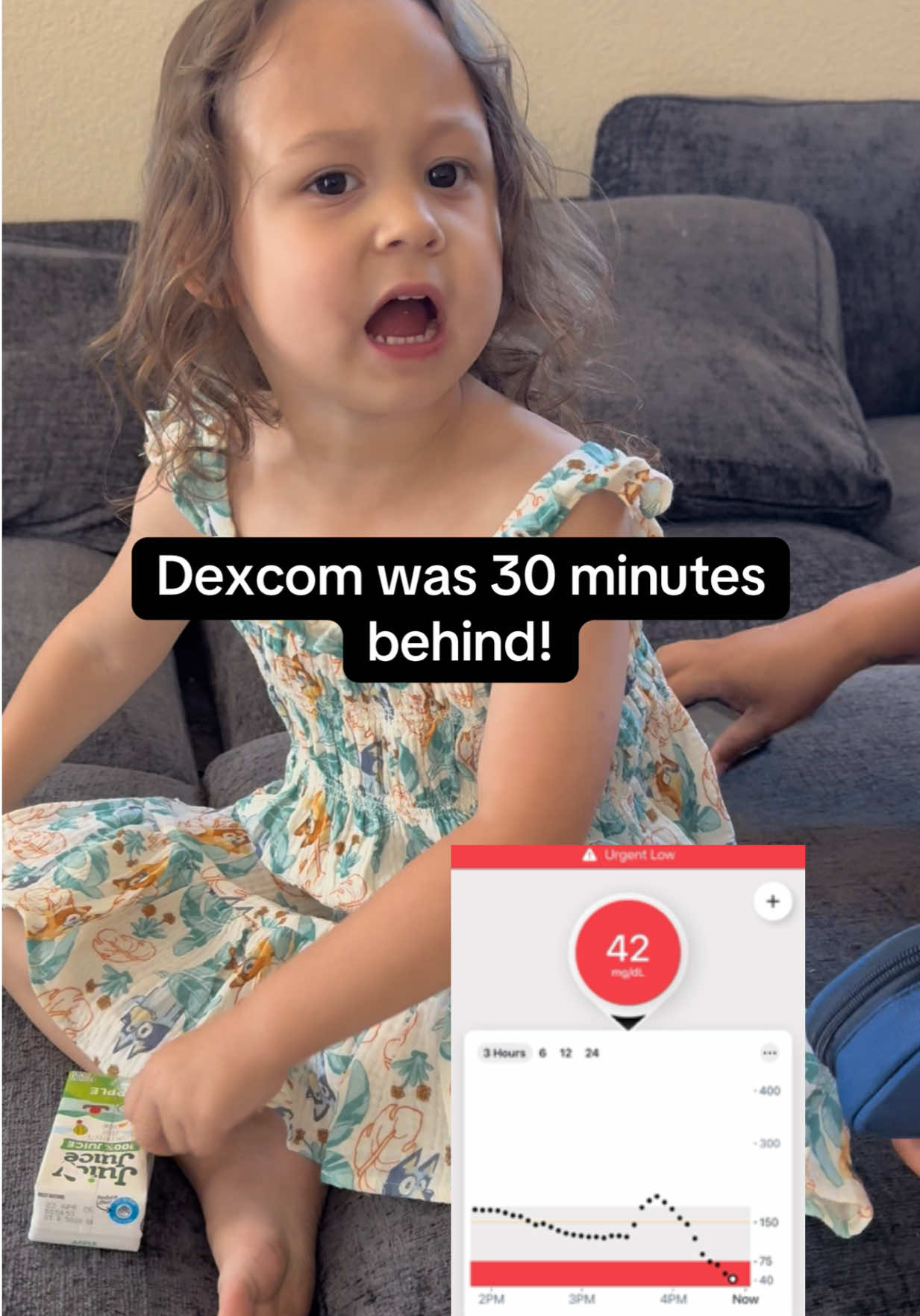 She was stealing her brother’s snacks 20 minutes ago and I told her to stop…this must’ve been why #urgentlow #lowbloodsugar #t1d #type1diabetes #bloodsugarcheck #glucosecheck #type1diabetic #t1dmom #dexcomg7 #fyp 