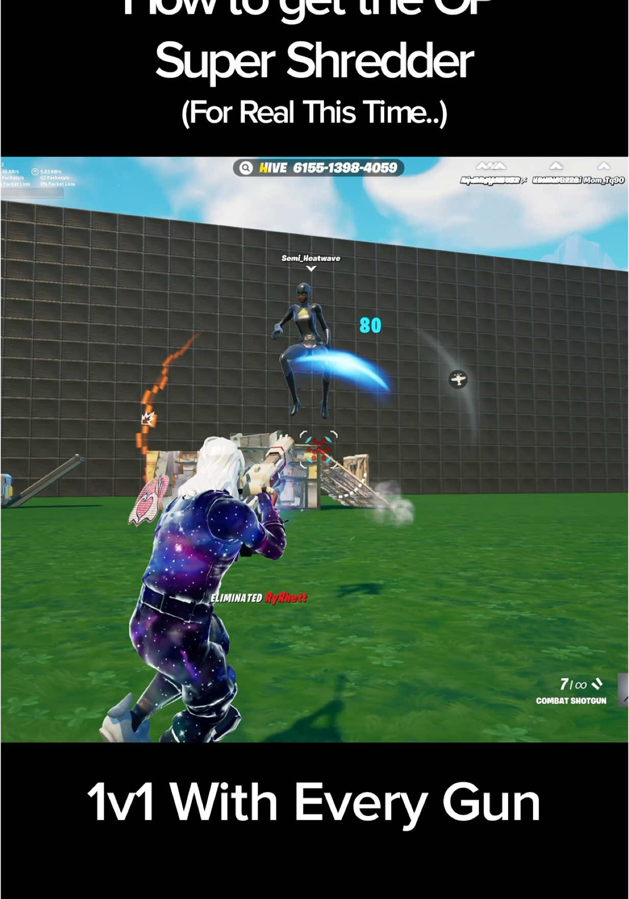 How to get the OP super shredder in 1v1 with every gun (no troll this time) 🙏 #fortnite #fortnitemap #hivemaps #1v1witheverygun 