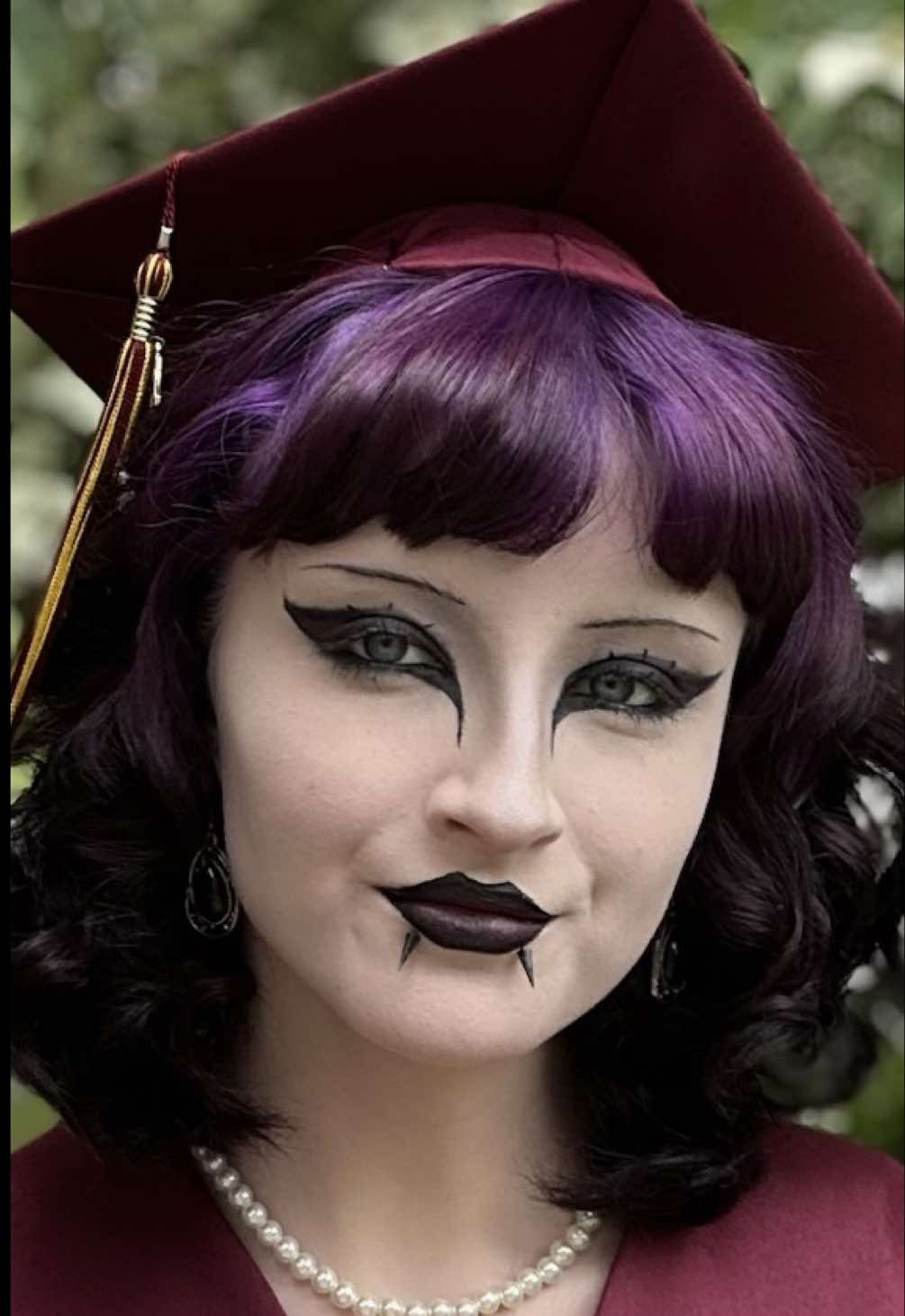 Just for funsies and makeup coming soon.. but lowkey I should post a tutorial  - - - - - #goth #gothic #gothabilly #rockabilly #gothhair #hair #hairstyle #hairstyles #grwmroutine #xyzbca #fypシ #fyp #tutorial #grad #graduation #2025 #2025graduate 