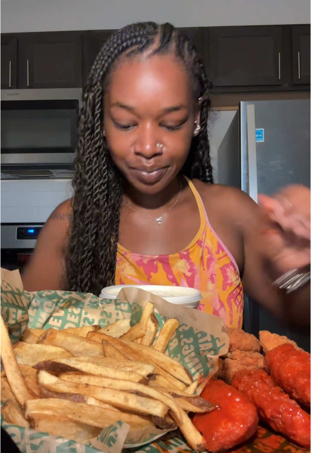 The Coke saved me cause the food was stuck RIGHT THERE - WINGSTOP Mukbang (does WINGSTOP always make itself capital in yall phones too ??) #Foodie #foodtiktok 