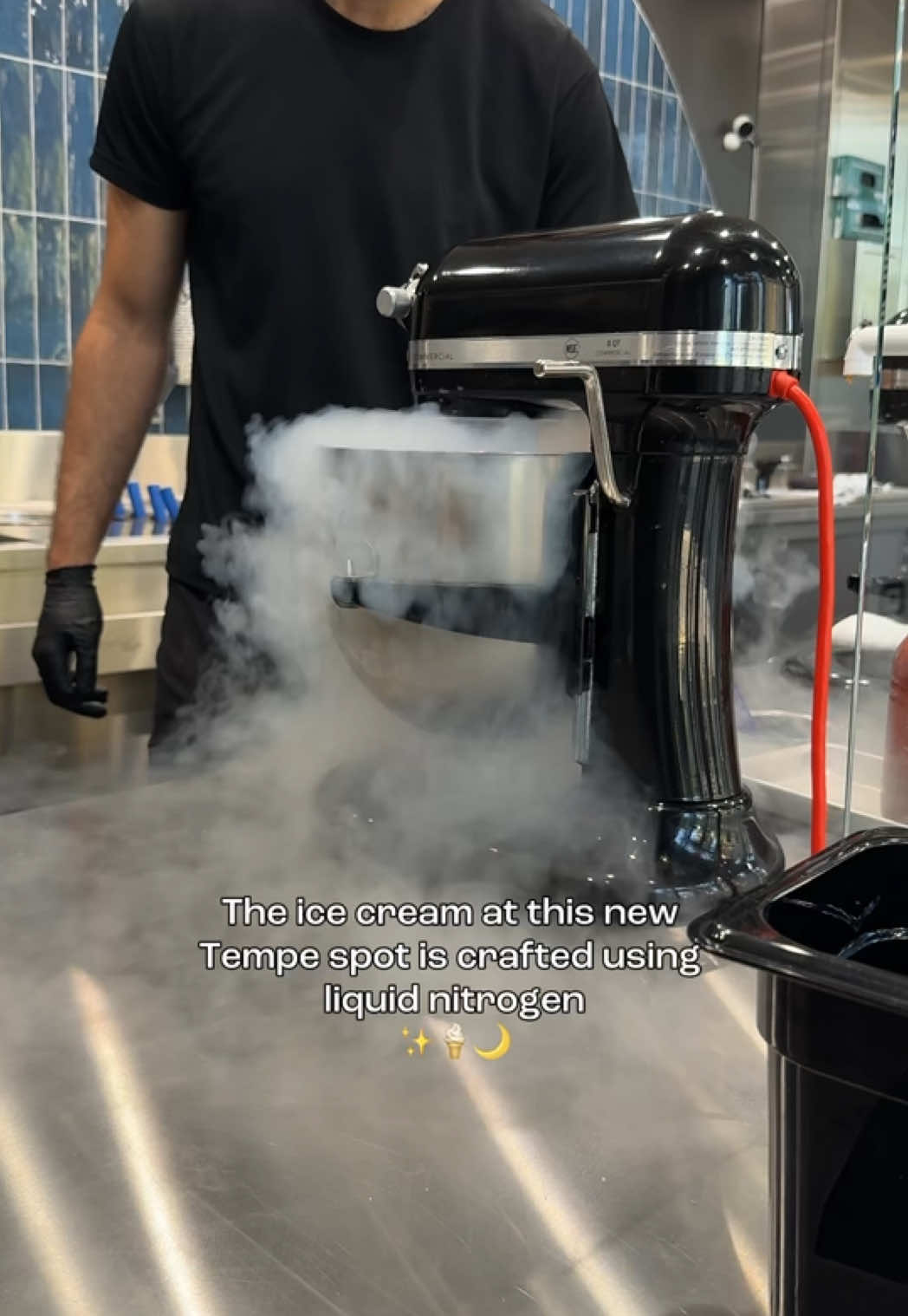 This new Tempe dessert spot is as unique as it is delicious. 🍦✨ Nite Creamery specializes in ice cream that's crafted using liquid nitrogen — meaning your scoop is flash-frozen right before your eyes, creating ultra-smooth, super flavorful, extra creamy sweet treats. Choose from a variety of unique flavors, such as the roast malone, salted caramel, dolce & banana (plus many more creative options!), and watch the liquid nitrogen clouds roll in as your dessert comes to life.  Open late for those evening sweet tooth cravings, their hours are 5pm to 1am every day. 📍 Find them at 922 E Apache Blvd #106, Tempe.  #tempetourism #tempe #arizona #az #greaterphoenix