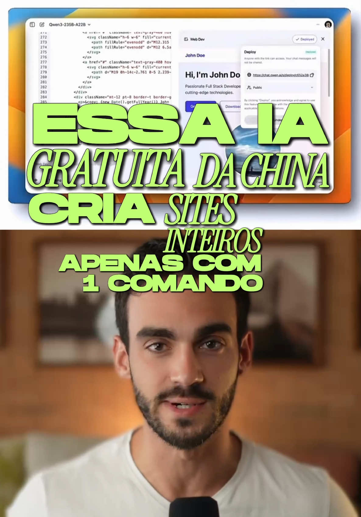 Essa IA gratuita da China cria sites inteiros em questão de minutos! Funciona assim:  - Você acessa o site - Escolhe o modo desenvolvimento web - Escreve sua ideia Só isso. A IA faz o trabalho por você e, em poucos minutos, você tem um site pronto para publicar. O melhor é que tudo isso é gratuito e sem limites. Você pode criar o quanto quiser. Estou usando a ferramenta em alguns dos meus negócios e, de verdade, estou impressionado.  Se você tem uma ideia, experimente.  Não custa nada.  E já me segue para não ficar por fora do que está acontecendo com IA. #ia #inteligenciaartificial #qwen3 