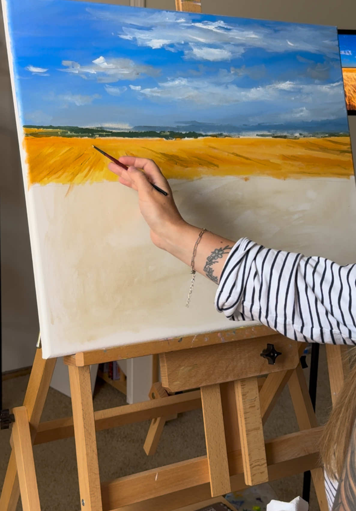 golden fields and blue skies on my canvas today 💛🎨  #art#tiktokartist#oilpainting#Summer#inspiration#tiktokart#painter#artistic#