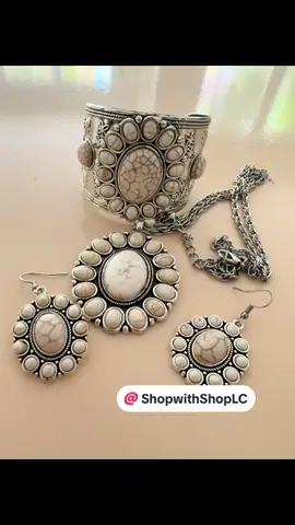 #giftedbyshoplctv @shoplctv  White Howlite but make it bold! Gifted & glowing with this 139.00 ctw White Howlite gemstone set from @shoptv — and I’m speechless! The floral cuff bracelet (adjustable 7.50–8.50”), the draped pendant necklace (26–30”), and the matching earrings are beautifully detailed with a vintage-inspired silvertone finish. What I love most is how versatile this set is — wear them all together for a statement moment or style them separately for subtle elegance. Thank you @shoptv for this dreamy gift — it’s officially my go-to set for weddings, brunches, and glam days out! . . . . . #GiftedByShopTV #HowliteGemstone #BohoChicJewelry #SilverGlam #StatementLook #JewelryAddict #FloralCuff #JewelryGoals @Shop with Shop LC 