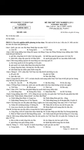 ĐỀ THI THỬ THPTQG MÔN SỬ SỞ NAM ĐỊNH KÈM ĐÁP ÁN 🔥🔥🔥, NGUỒN SƯU TẦM #lichsu #thptqg2025 #MOONHOCSUPHAM #xuhuongtiktok 