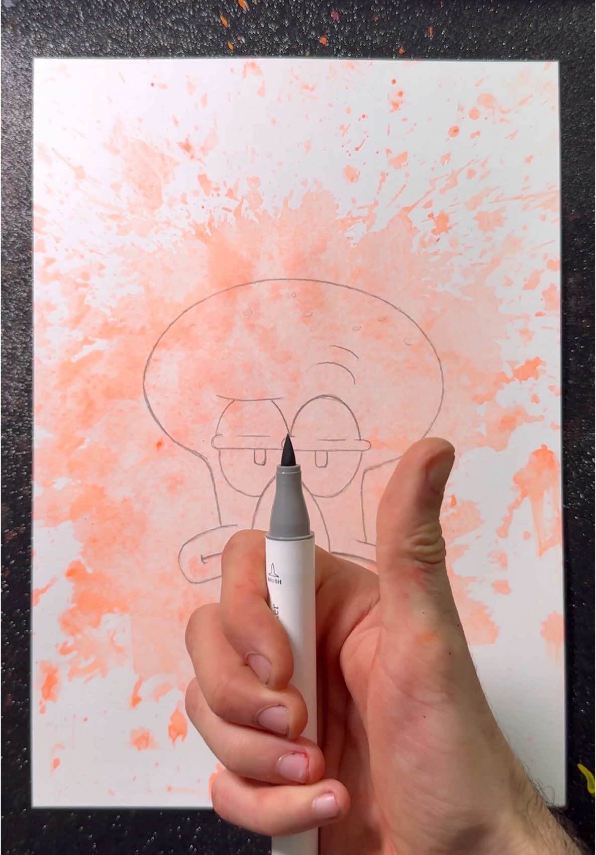 Drawing Squidward with Realism! 🦑 Stained Art with Orange! 🧡  #artistomg #spongebob #drawing 