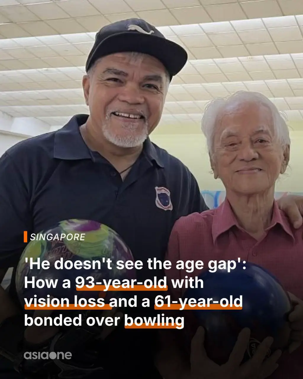 🎳 Age is just a number for this bowling duo!⁠ 93-year-old William and 61-year-old Alfred  prove that true friendship knows no bounds, not even vision loss or age gaps ❤️.⁠ ⁠ #Singapore #bowling #friendship 
