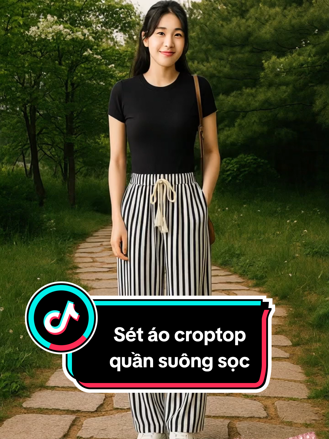 Sét bộ áo croptop cổ tròn tay ngắn kết hợp quần ống suông kẻ sọc. Hack dáng đỉnh cao #linhlinhshop17 #setdo #setdoxinh #bodo #bodoxinh #setcroptop #bocroptop 