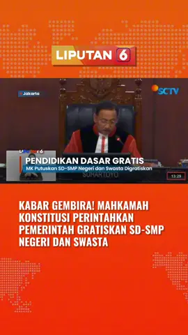Mahkamah Konstitusi memutuskan pemerintah harus menggratiskan pendidikan di SD dan SMP, baik di sekolah negeri maupun swasta. #liputan6 #newssctv #liputan6sctv #fypage #trending #fyppage #beritaterbaru #beritatiktok #trend #viral #berita #fypdong #fypシ゚ #fyp