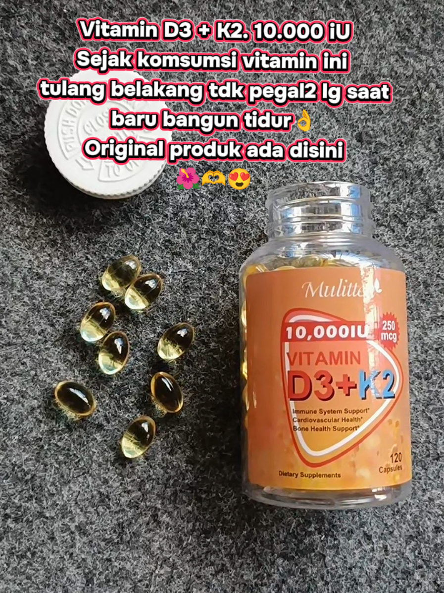 Mulittea Vitamin D3 & K2. 10.000 iU Isi: 120 kapsul aturan: 1 hari, minum 2 kapsul. atau 1 kapsul setiap habis makan pagi dan 1 kapsul malam hari Manfaat: Meningkatkan penyerapan kalsium Meningkatkan kekebalan tubuh, mendorong perkembangan tulang, menenangkan suasana hati *keterangan: Mengandung 2 in 1, 10.000 IU (250 mcg) Vitamin D3 & Vitamin K2, MK-7 untuk tulang kuat dan sistem kardiovaskular yg sehat *Lebih baik dari yg lain: satu-satunya yg terverifikasi Non-GMO, bersertifikat Vegan, 100% vit D3 + K2 berbasis tanaman, bebas bahan hewani seperti Lanolin dan Bovine #vitd3 #vitk2 #kesehatan #kehidupanseharihari #cuantanpabatas #satukontentiaphari 