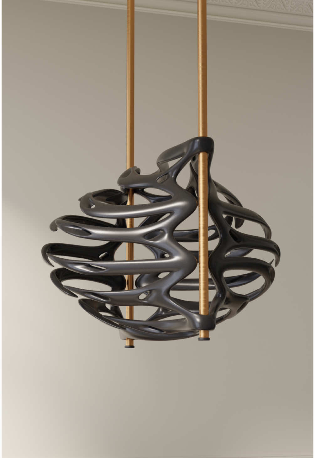 ✨ Not a lamp. A suspended sculpture. Organic curves, metallic structure, parametric soul. Where light becomes motion. #design #designstudio #3dmodel #3dmodeling #3ddesign #model3d 