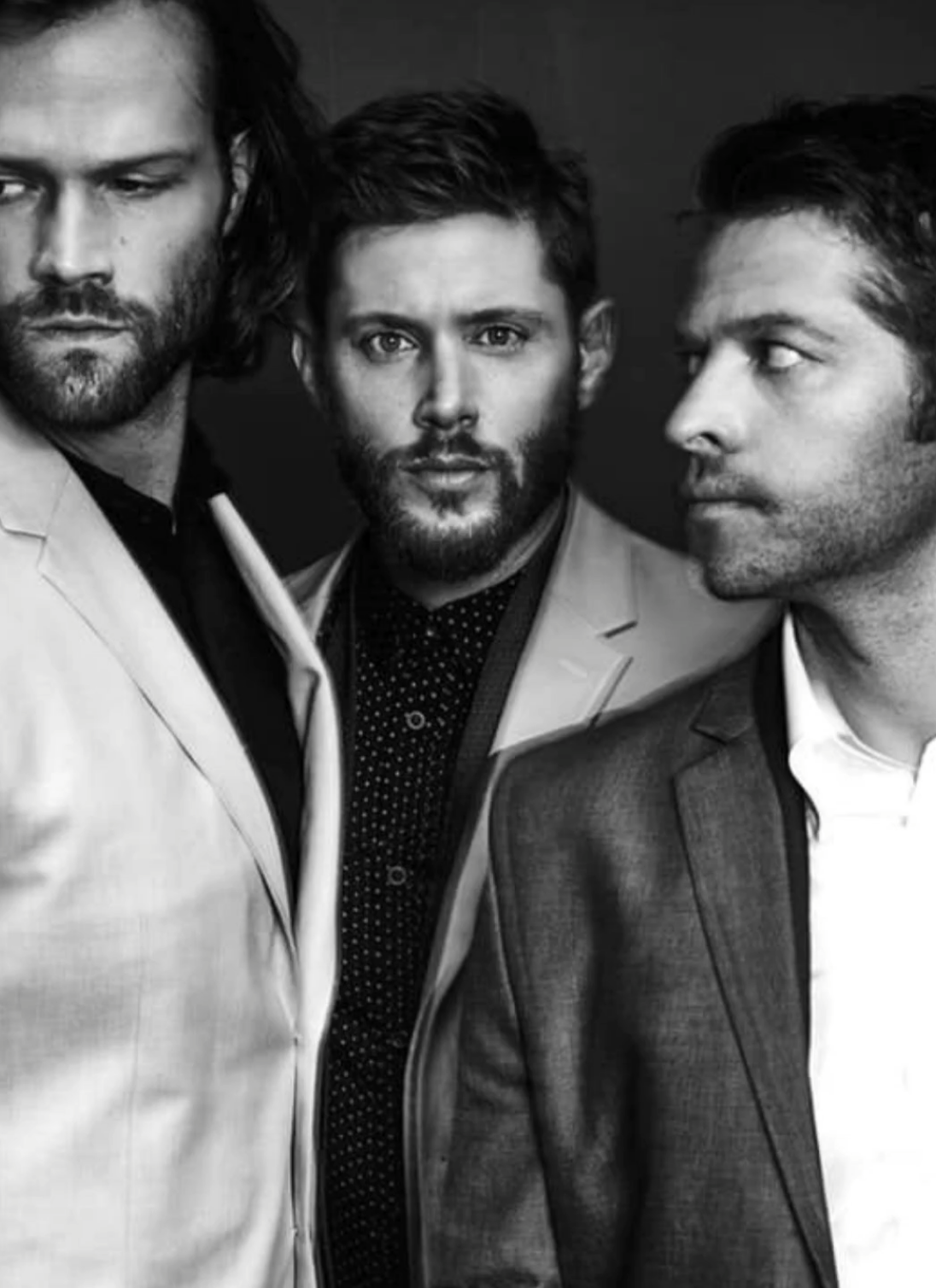 Can we talk about how ridiculously charming they all are??? 😩🖤 Supernatural really had us falling for every character. Black & white just makes it even more intense. #SorryNotSorry #jensenackles #jaredpadalecki #mishacollins #deanwinchester #samwinchester #castiel #Supernatural #spn #FYP #fyp #foru #viral 