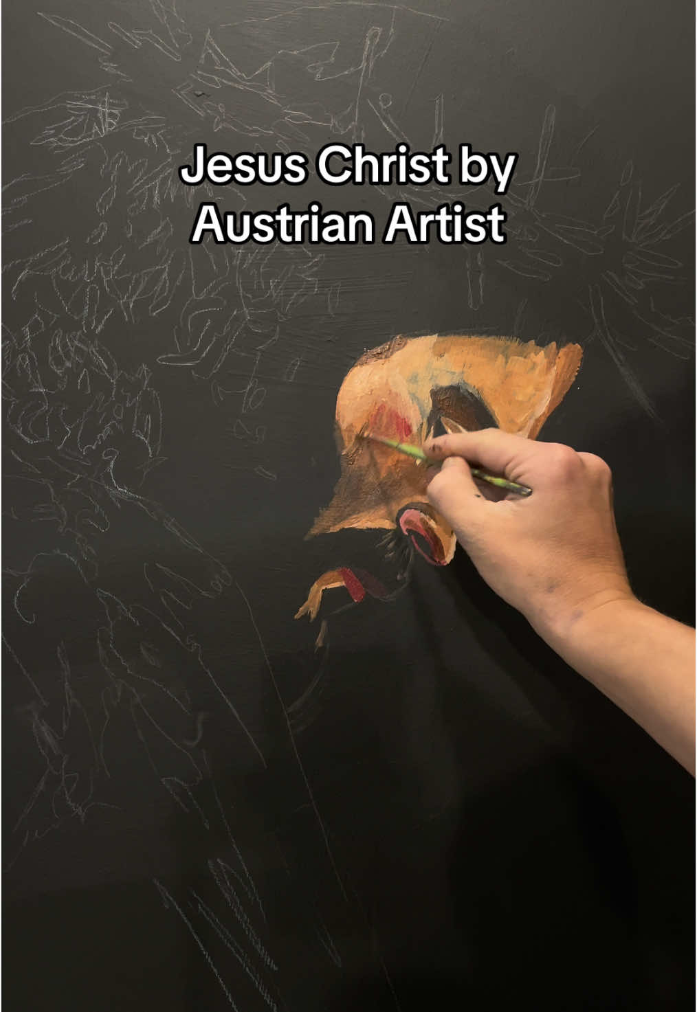 Making off Jesus Christ in a red coat. 120x120cm / Wien / Austria.    #jesuschrist #catholic #vienna #orthodoxchristian #orthodox #wien #jesus #jesusart #jesuschristus #jesuscristo #artprocess 