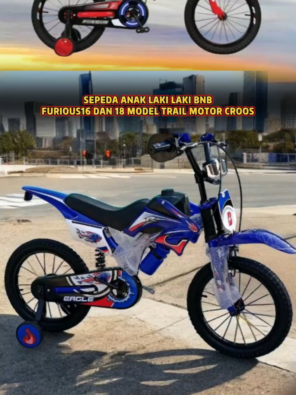 SEPEDA ANAK LAKI LAKI BNB FURIOUS 16 DAN 18 MODEL TRAIL MOTOR CROOS #sepeda #sepedaanak #sepedaanakroda3 #fyp 