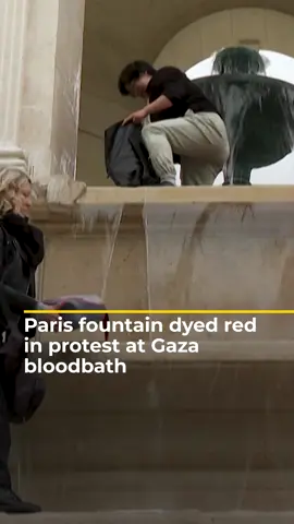 Activists in Paris dyed a fountain red to symbolise what they called “the bloodbath” taking place in Gaza. The protesters said a lack of political will to confront Israel’s actions in Gaza was increasingly being seen as “a form of complicity” with genocide. #news #Paris #France