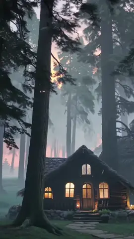 Beautiful cottage in the middle of the quiet Forest 🌲🌳🌿🦋 #Nature #fyp#foryoupage❤️❤️ #scenery #travel #beautiful #healing #relaxing #views #view #livewallpaper #may #magical#niceviwes #landscape #ai #IA 