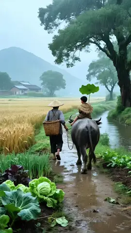 TUỔI THƠ TRÊN LƯNG TRÂU – Còn ai đã từng? 🐃👒 Sau cơn mưa, đất mềm dưới chân, ruộng lúa hai bên còn thơm nồng…  Bà cõng cháu, tay cầm lá sen, trâu chậm rãi bước về.  Không tiếng còi xe, không áp lực nào. Chỉ có tuổi thơ, đồng ruộng, và tình thân lặng lẽ đi cùng năm tháng.  #baichautrentrau #dongquenhogiomua #tuoithoviet #songchualanh #phongcanhquehuong #kyuchualanh #shortscamxuc #muaque #cogaihoainiem #ongbaqueviet